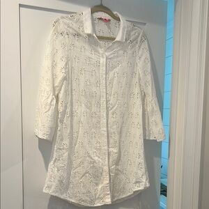 Lilly Pulitzer White Button Down Swim Coverup with Dress Shirt Collar